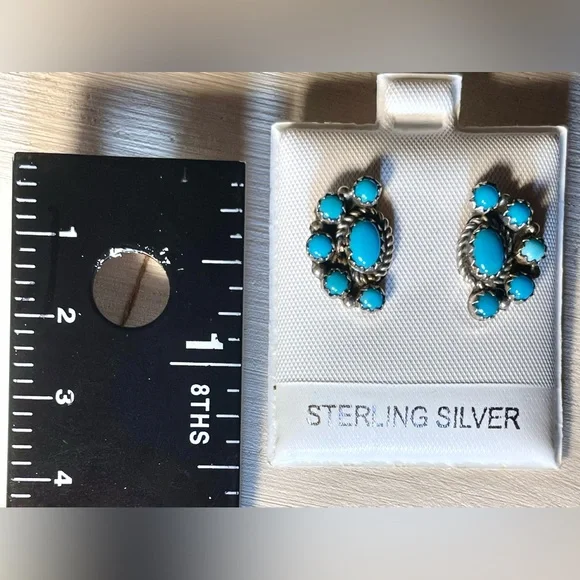 New Vintage Genuine Sleeping Beauty Turquoise Artisan Sterling Silver Earrings - Picture 10 of 11